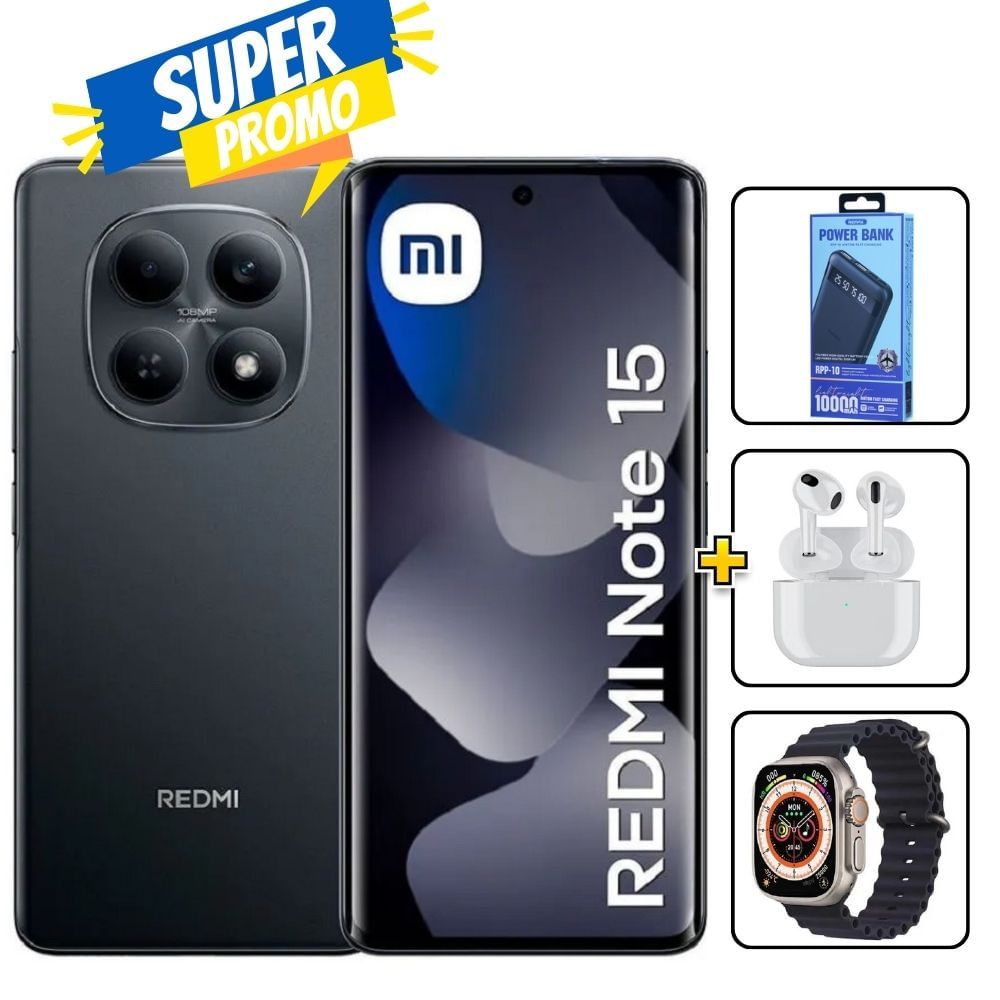 Xiaomi Redmi Note 15 256Gb Negro + Cargador 10000mAh + Audifonos + Smartwatch REGISTRADO