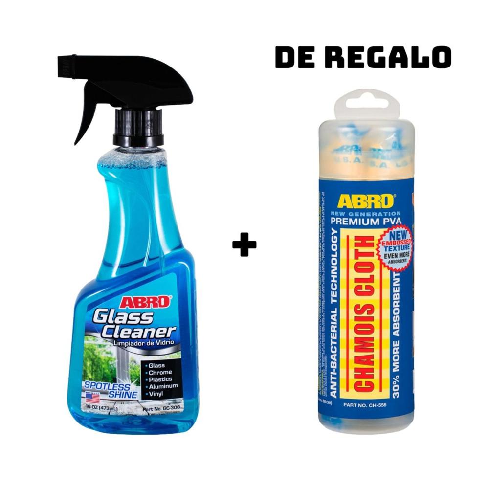 ABRO Liquido Limpia Vidrios 473ml GC-300 y Regalo Secador Gamuza Chamois