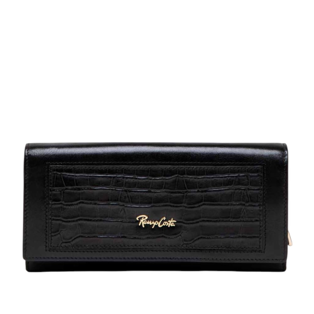 Billetera para Mujer Grande Croco Belle Renzo Costa Wpd 2515 Preto Preto Mal