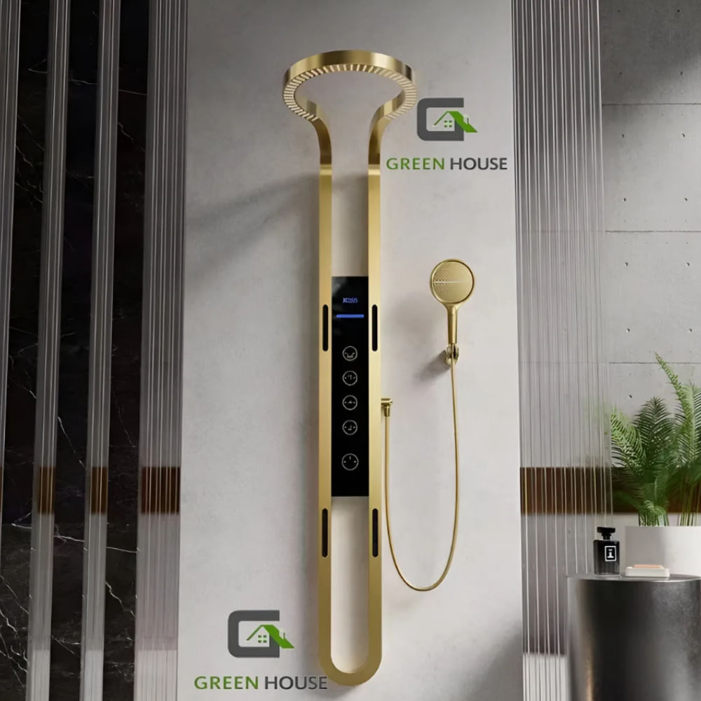 ELEGANTE DUCHA HIDROELECTRICA ACERO INOXIDABLE DORADO SATINADO