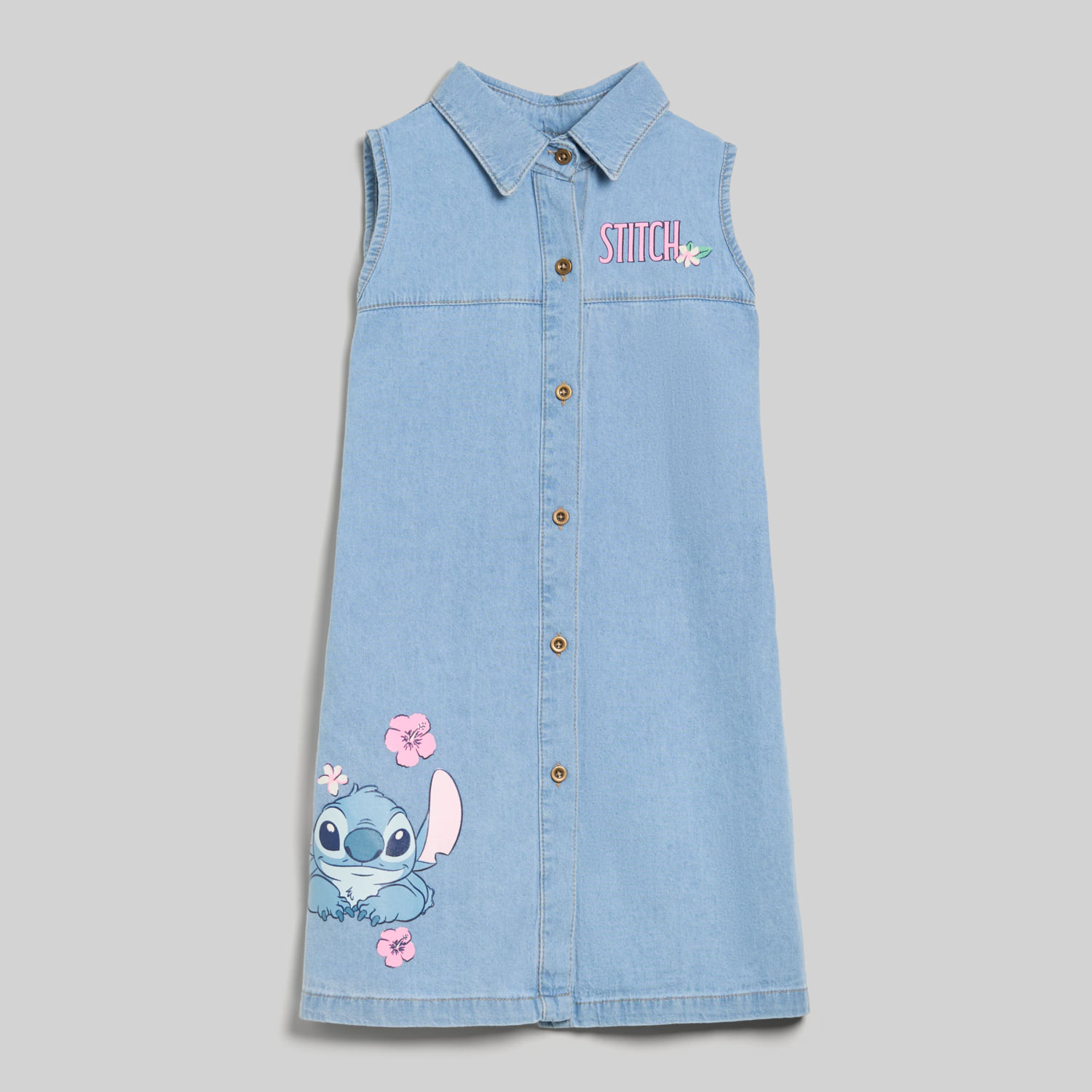 Vestido Cuello Camisero Para Niña Stitch Lls-1241