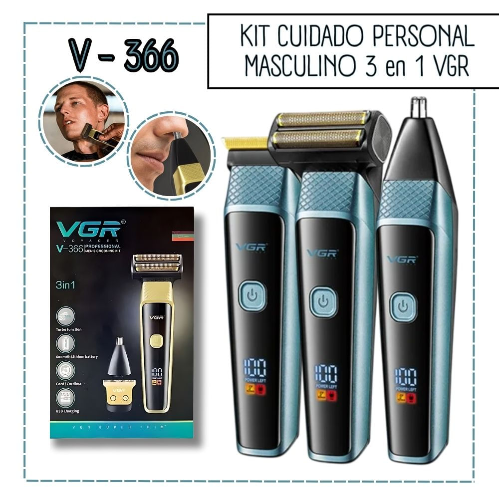 KIT CUIDADO PERSONAL MASCULINO 3 EN 1 VGR - V-366  AZUL