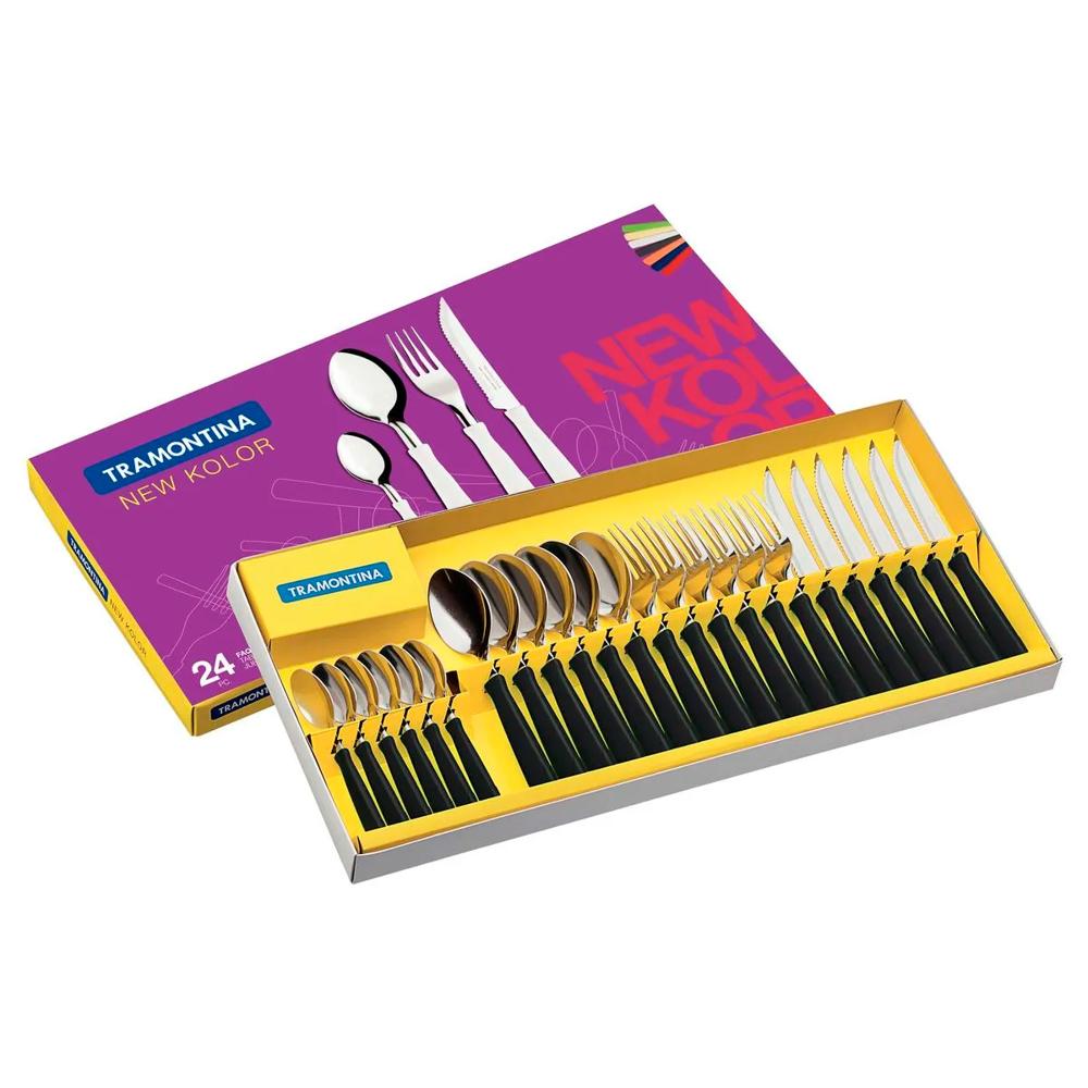 Juego de Cubiertos New Kolor Negro x 24 Piezas