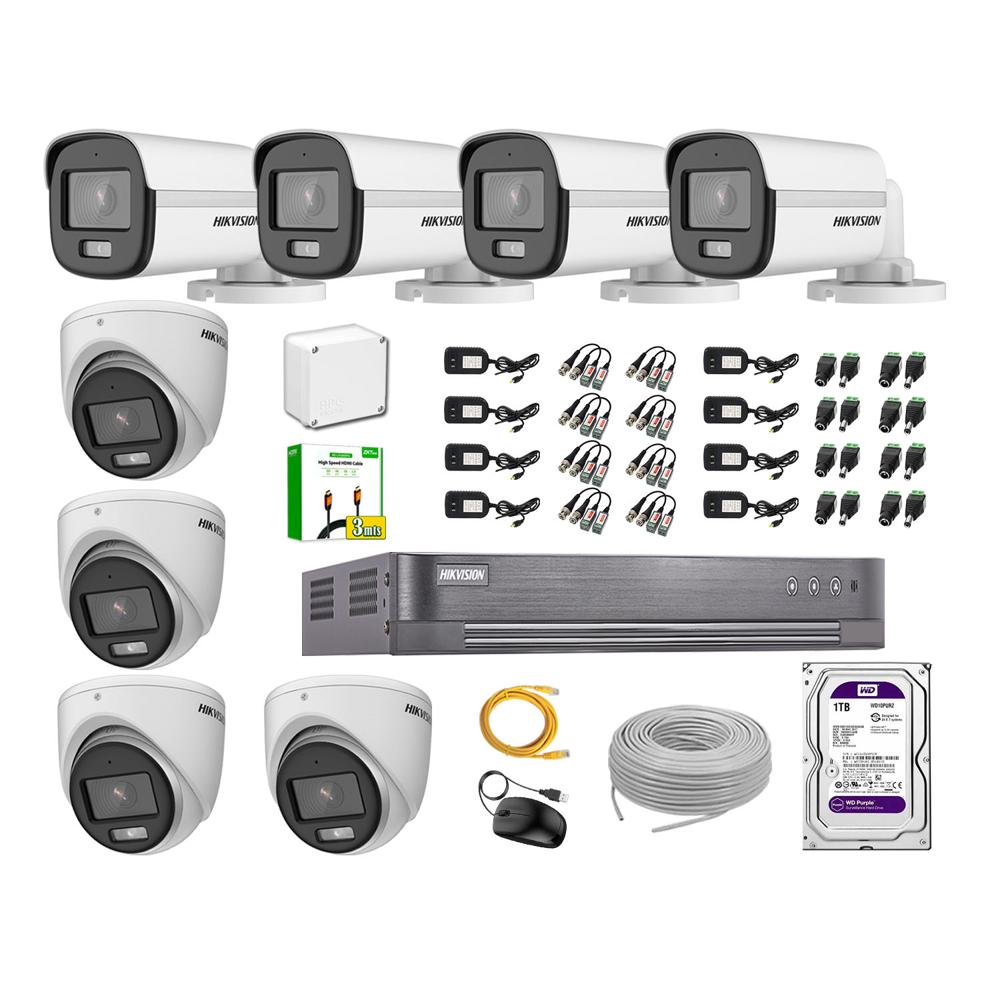 Kit de 8 Cámaras Hikvision Full Hd Noche Color Vu Audio Incorporado HDMI 3M Disco 1TB WD