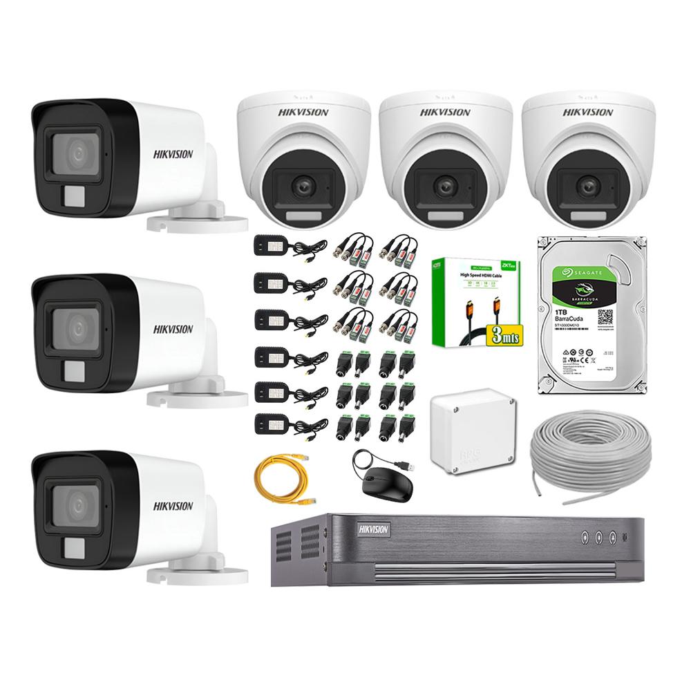 Cámara Seguridad Kit 6 Hikvision Full HD Audio Incorporado Disco 1TB HDMI 3M