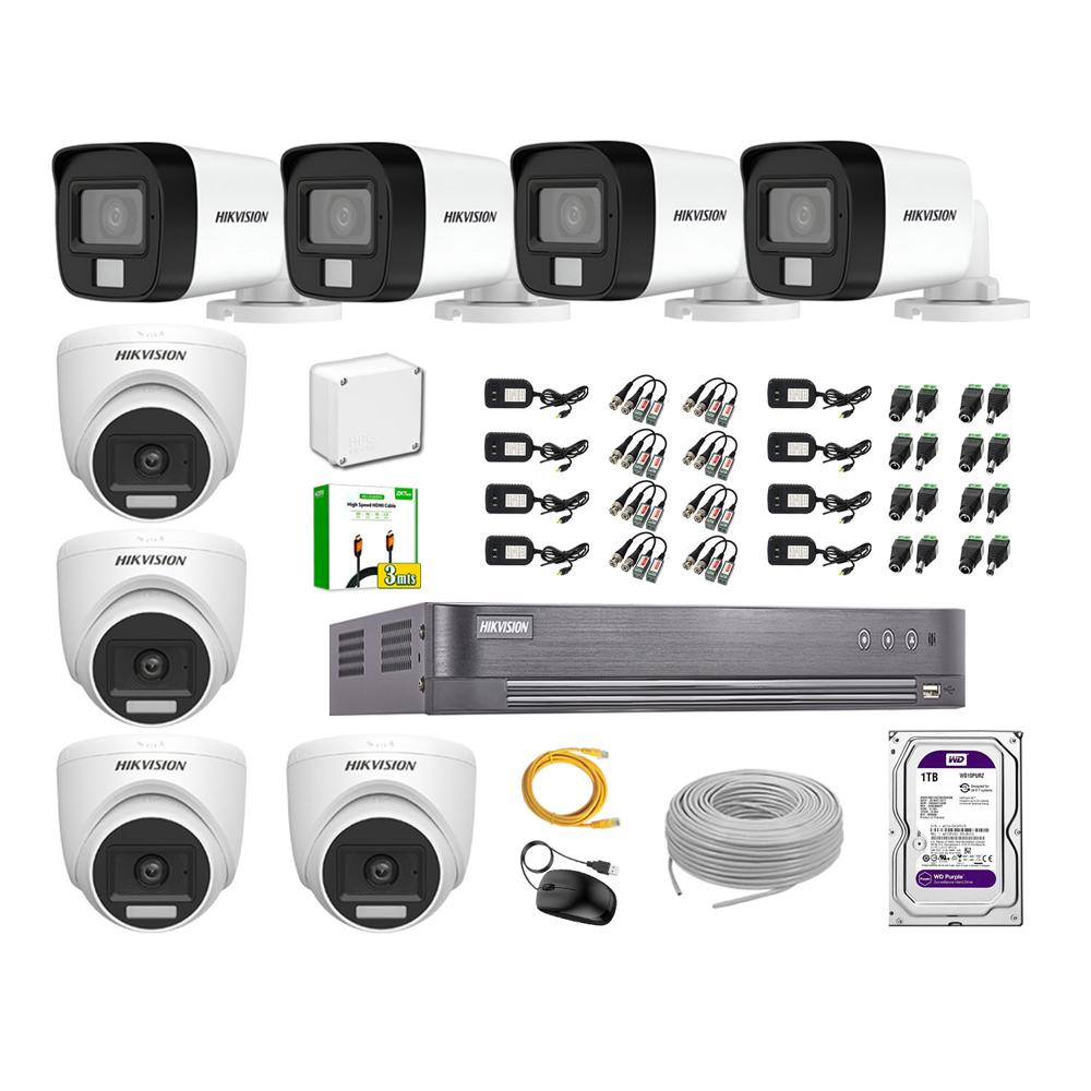 Cámara Seguridad Kit 8 Hikvision 5MP 3K Audio Incorporado HDMI 3M Disco 1TB WD
