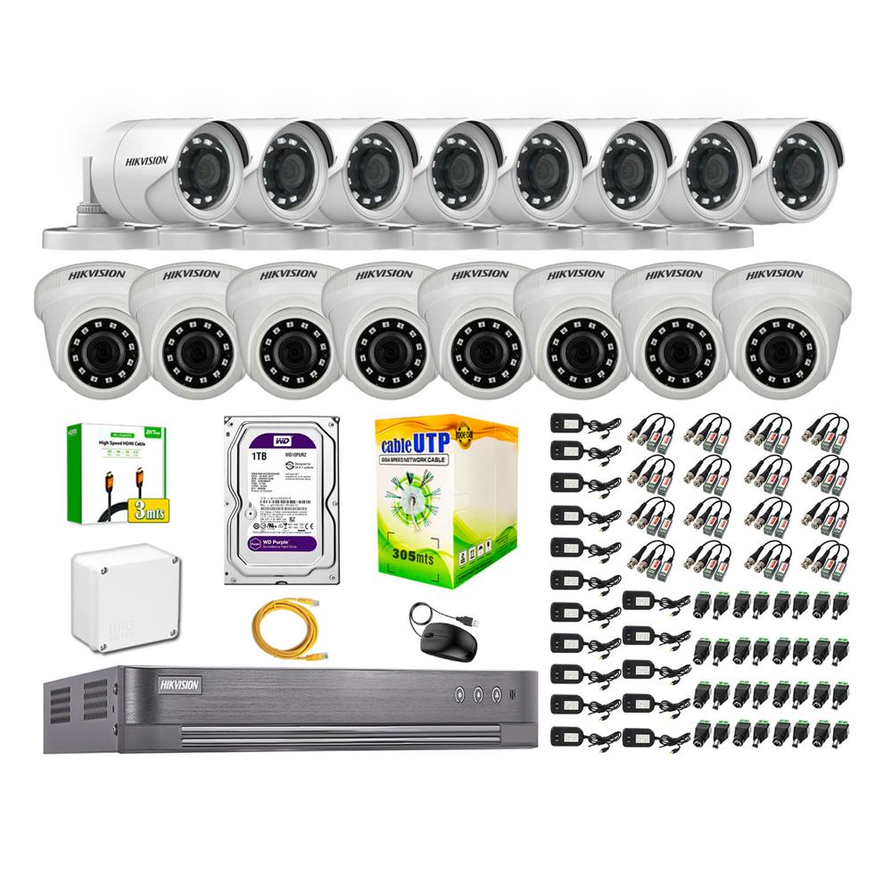Kit 16 Cámaras de Seguridad Hikvision Full Hd 1080P HDMI 3M Disco 1TB WD