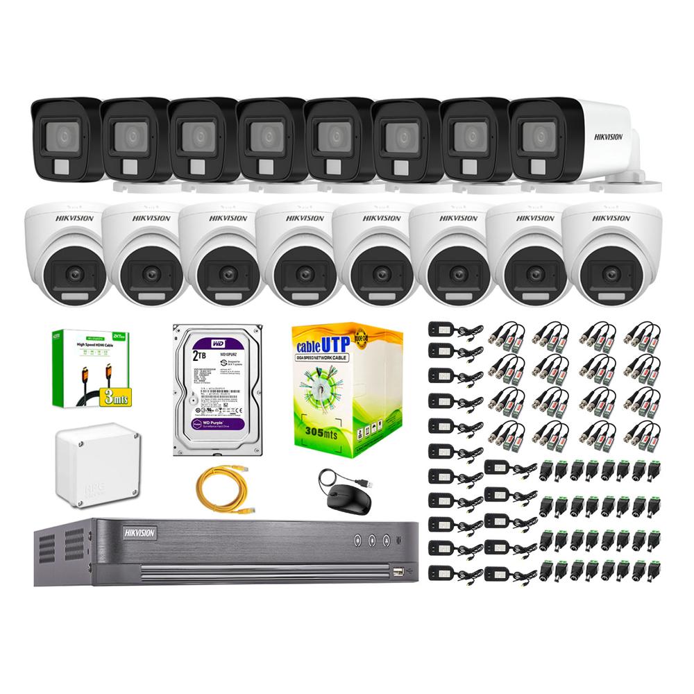 Cámara Seguridad Kit 16 Hikvision 5MP 3K Audio Incorporado HDMI 3M Disco 2TB WD