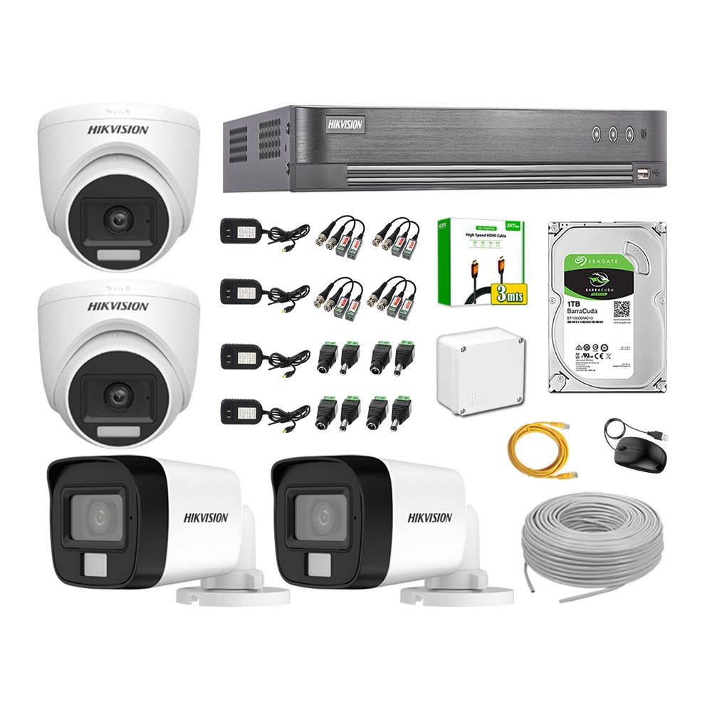 Cámara Seguridad Kit 4 Hikvision 5MP 3K Audio Incorporado Disco 1TB HDMI 3M