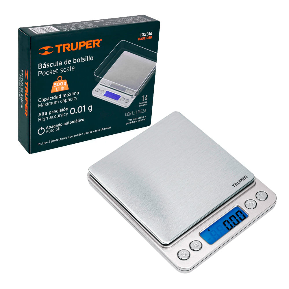 Truper Base-05b Báscula Gramera Digital 0.01-500g Auto Off