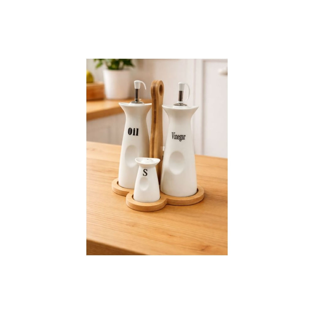 Set X 4 Dispensador de Aceite Vinagre Sal y Pimienta en Ceramica