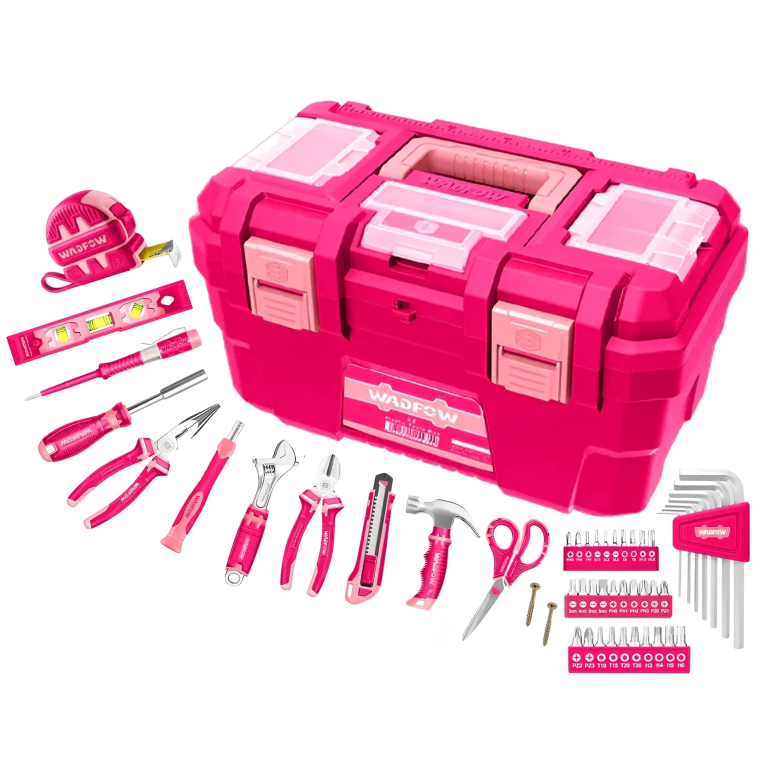 Caja de Herramientas con Set de 89 Piezas en Rosado Wadfow WHS3B89