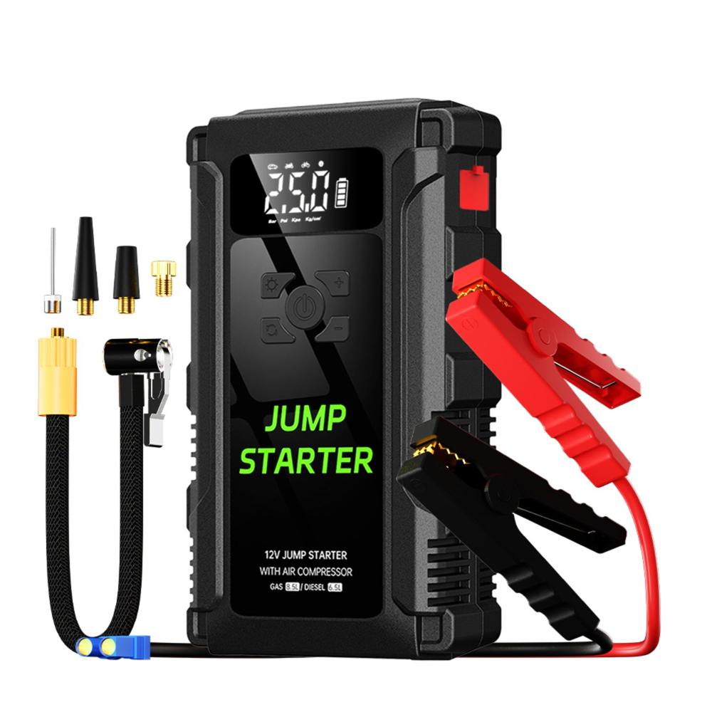 Arrancador de Batería 12V para Auto con Compresor de Aire Linterna LED y Power Bank USB