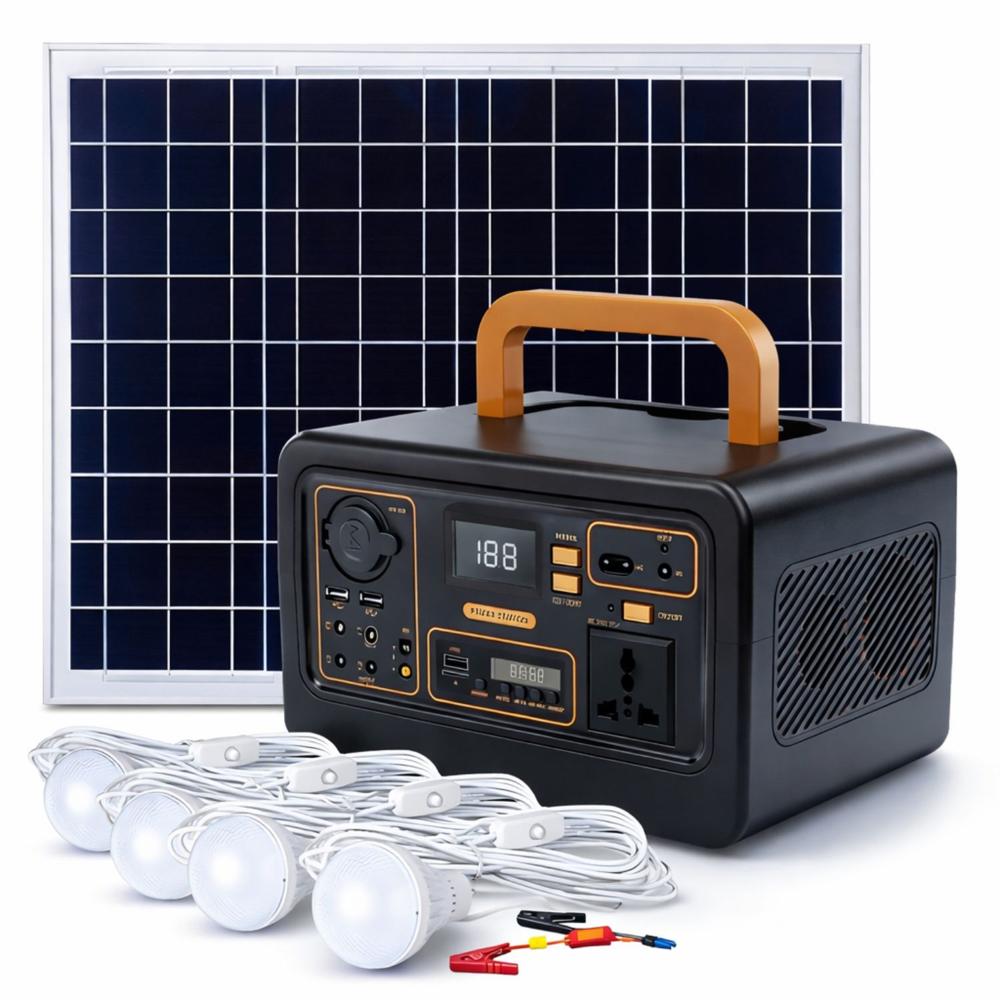 Estación de Energía Portátil 300W con Panel Solar Radio FM Bluetooth y Luces LED