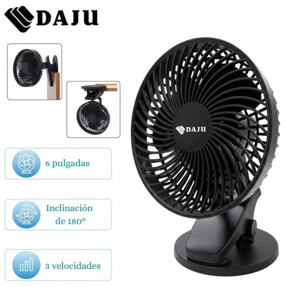 Ventilador con Clip Daju DT 06 Recargable Negro
