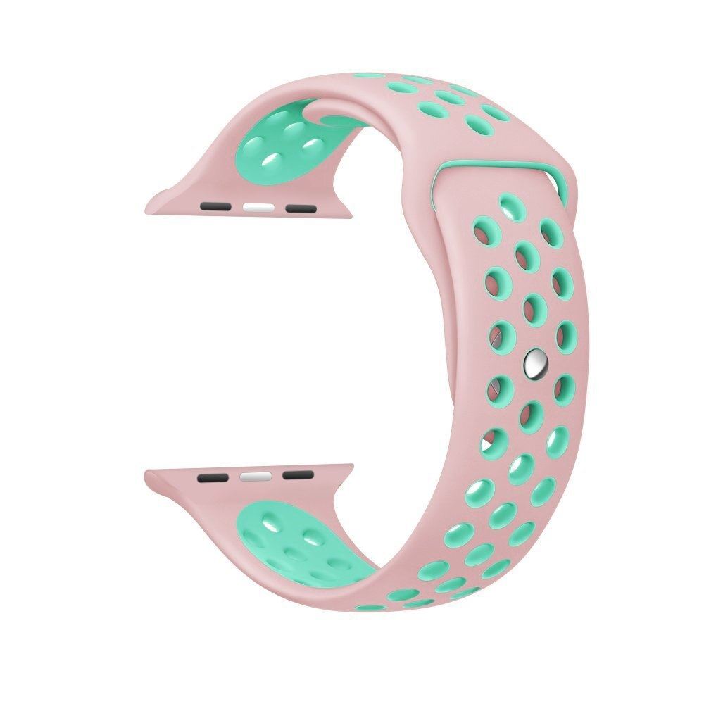 Correa de Silicona Tipo Nike Con Huequitos para Applewatch 42/44Mm Color Rosa Puntos Verdes