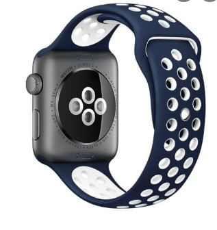 Correa de Silicona Tipo Nike Con Huequitos para Applewatch 42/44Mm Color Azul Puntos Blancos