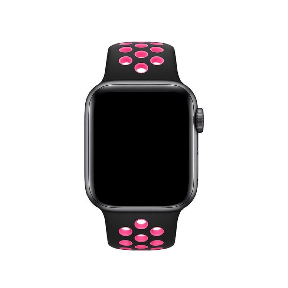 Correa de Silicona Tipo Nike Con Huequitos para Applewatch 42/44Mm Color Negro Puntos Rosa