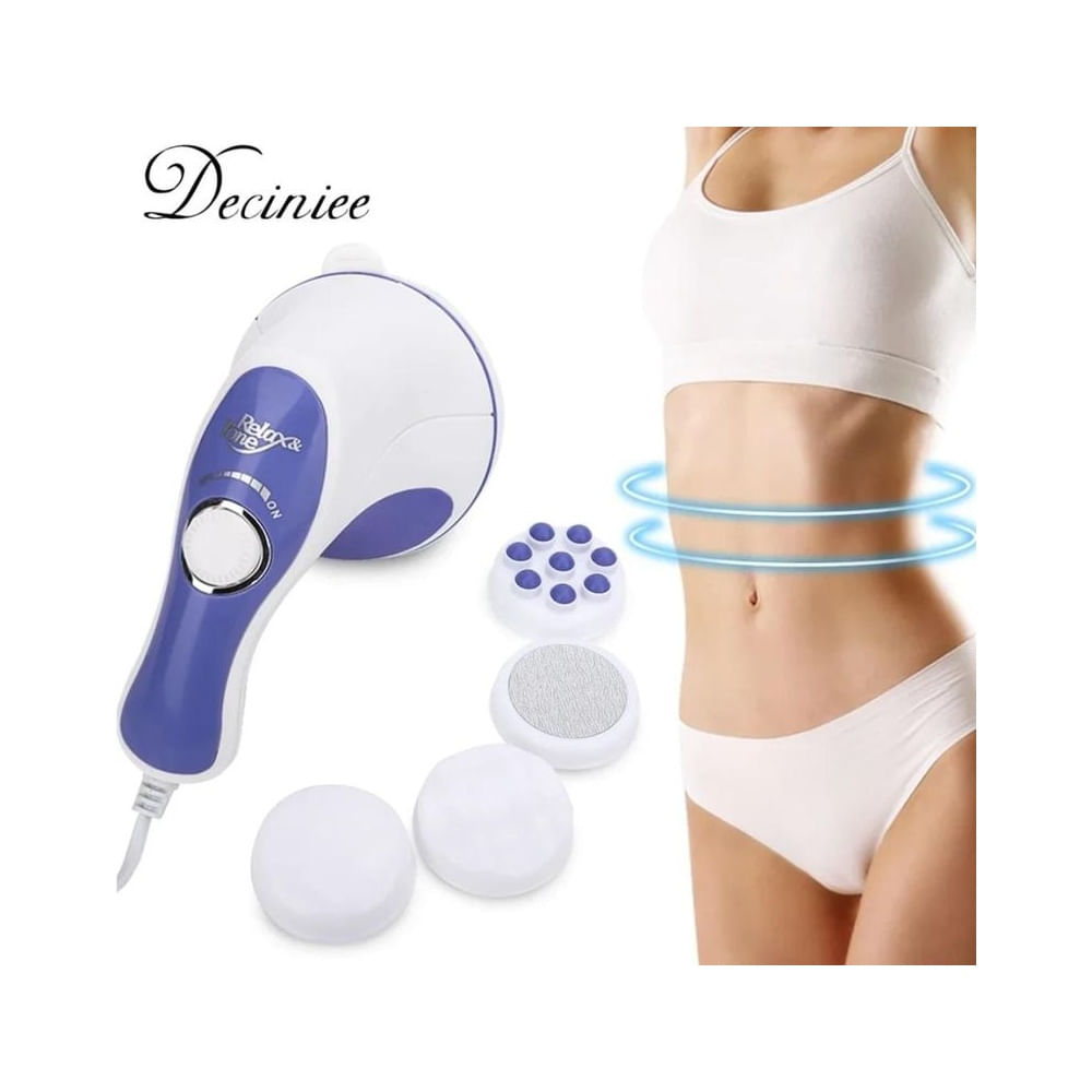 Masajeador Corporal con 4 Cabezales Cambiables en Blanco/Morado