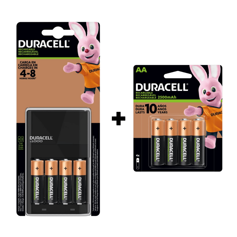 Kit Pilas Recargables 2500 mAh con Cargador y 4 pilas recargables AA