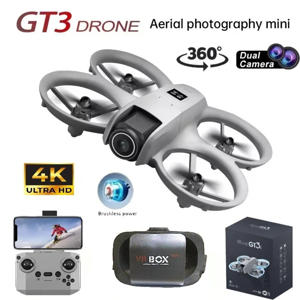 Dron GT3 Doble Cámara 4K Luces LED C Remoto Lentes de Realidad Virtual  VR Drone Dual Camera Genieka