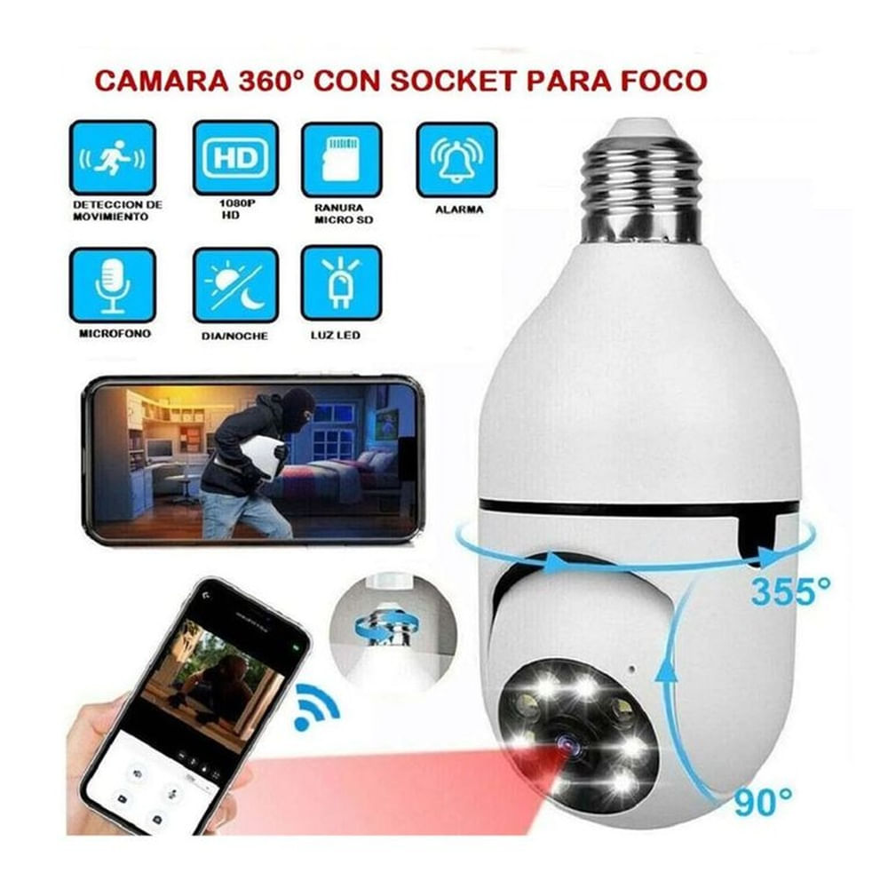 Cámara Foco Smart 360° de Seguridad Wifi con Visión Nocturna y Altavoz