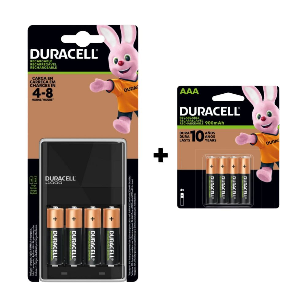 Kit Pilas Recargables 2500 mAh con Cargador y 4 pilas recargables AAA N