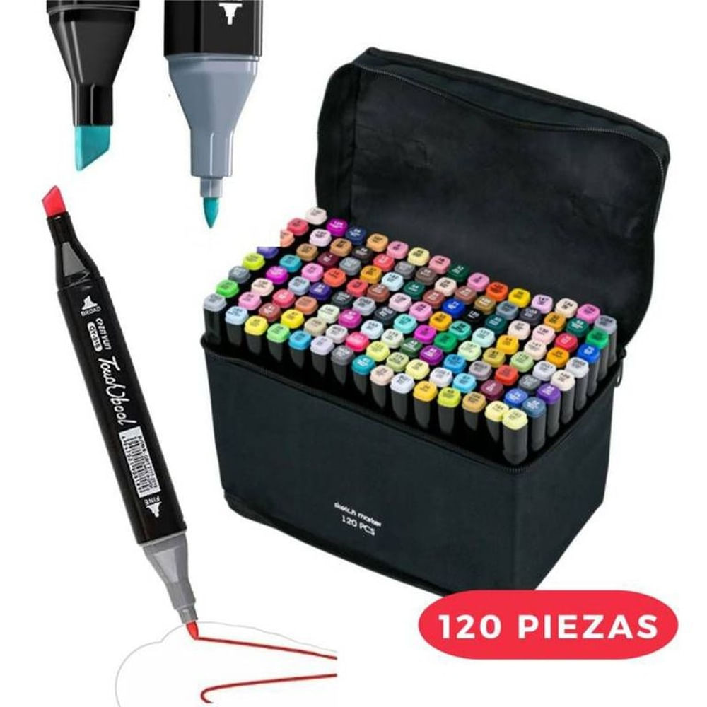 Set 120 Plumones Touch Doble Punta con Estuche Negro