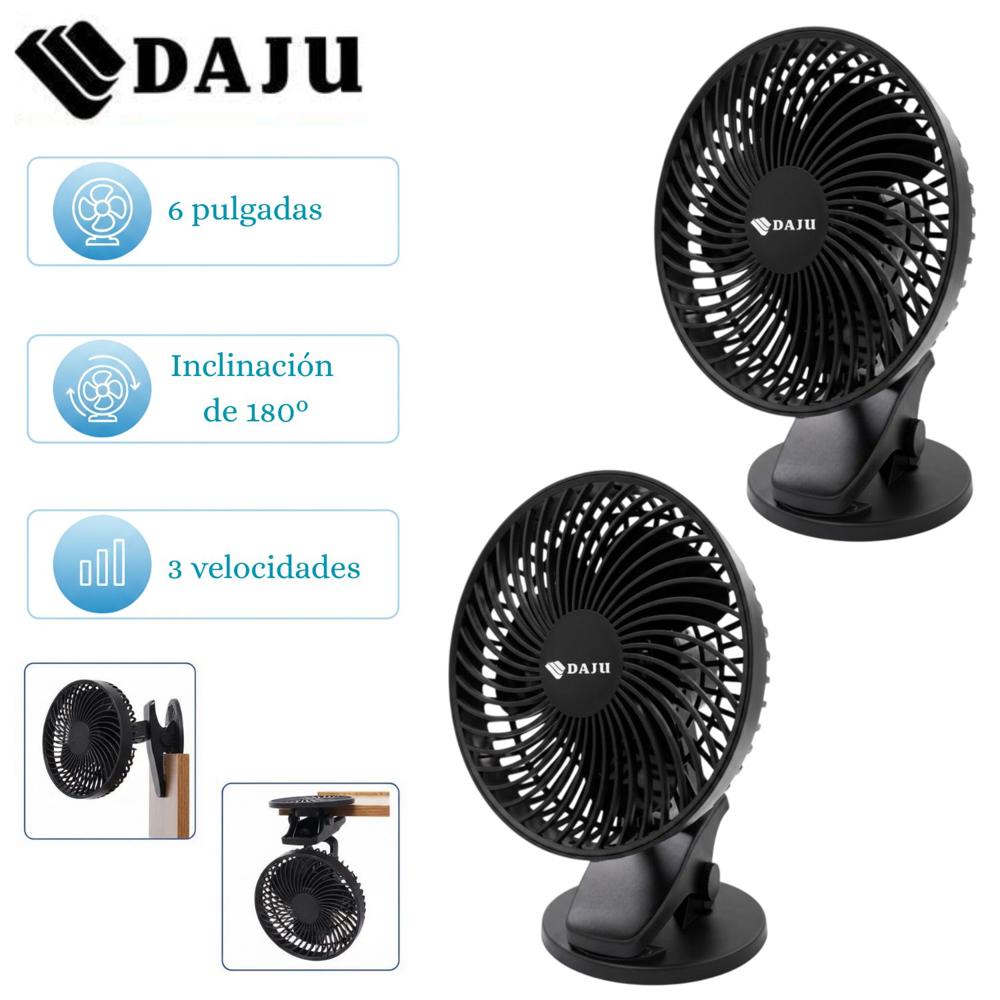 Pack 02 Ventilador con Clip Daju DT 06 Recargable Negro