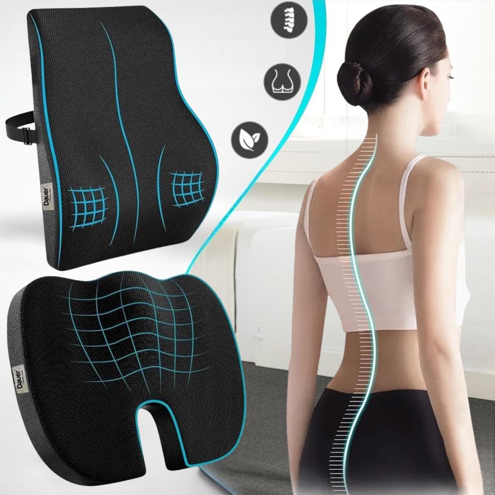 Pack 2 En 1 Cojín Asiento U y Cojín Lumbar Gel Tech Ergonomic Negro Velvet