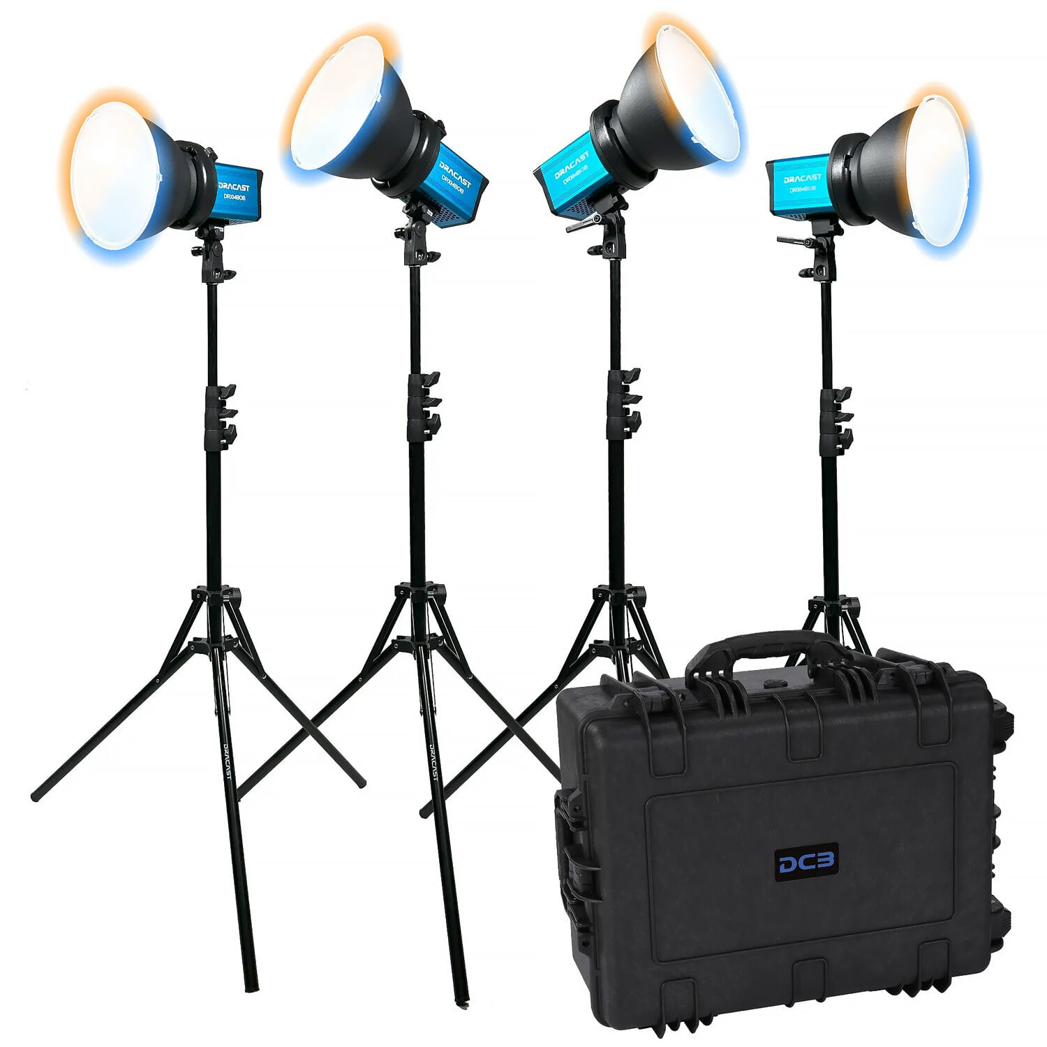 Kit de 4 Luces Led Monolight Dracast X Series M80B Bi Color V Mount con Estuche Rígido