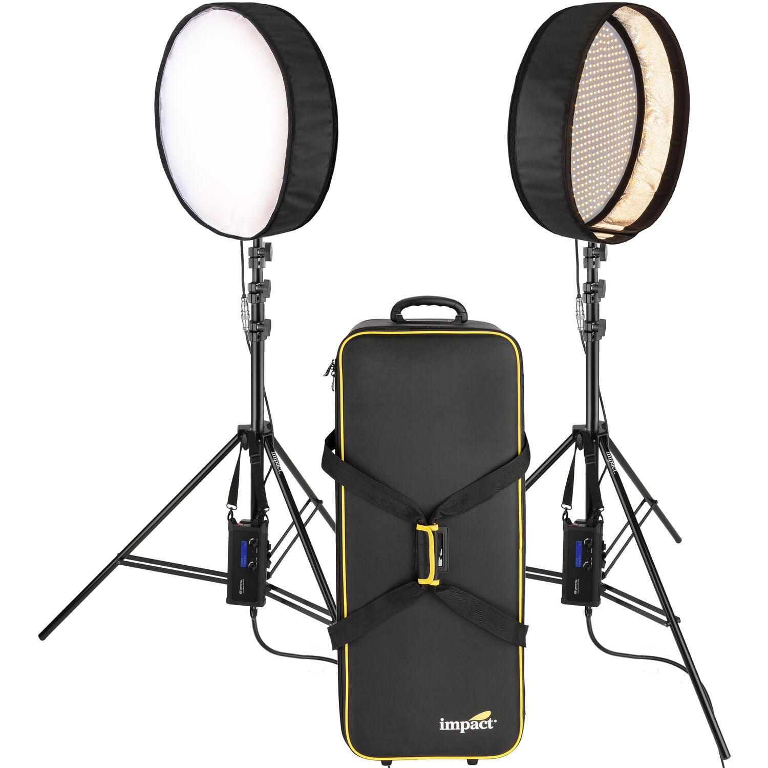 Kit de 2 Luces Led Genaray Portasun Redondas Flexibles Bi Color con Soportes Y Bolsa con Ruedas