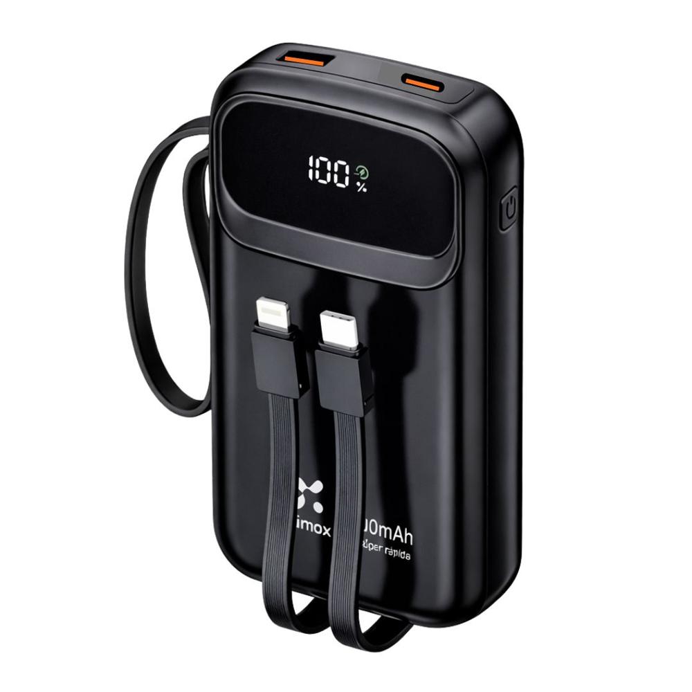 Power Bank 20000 mAh con Carga Rápida PD 22.5W, Cables Integrados Tipo C y Lightning LK-277