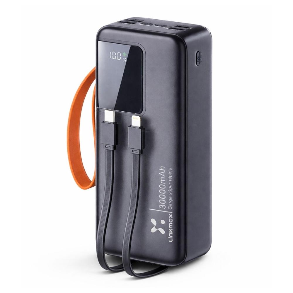 Power Bank 30000 mAh con Carga Rápida PD 22.5W, Cables Integrados Tipo C y Lightning LK-345