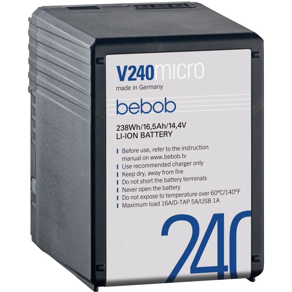 Batería Li-Ion V-Mount bebob V240 14.4V 238Wh - Compacta, Carga Máxima 16.5A, Indicador LED, Resiste 1823068-REG Batería Li-Ion V-Mount bebob V240 14.4V 238Wh - Compacta, Carga Máxima 16.5A, Indicador LED, Resiste 1823068-REG