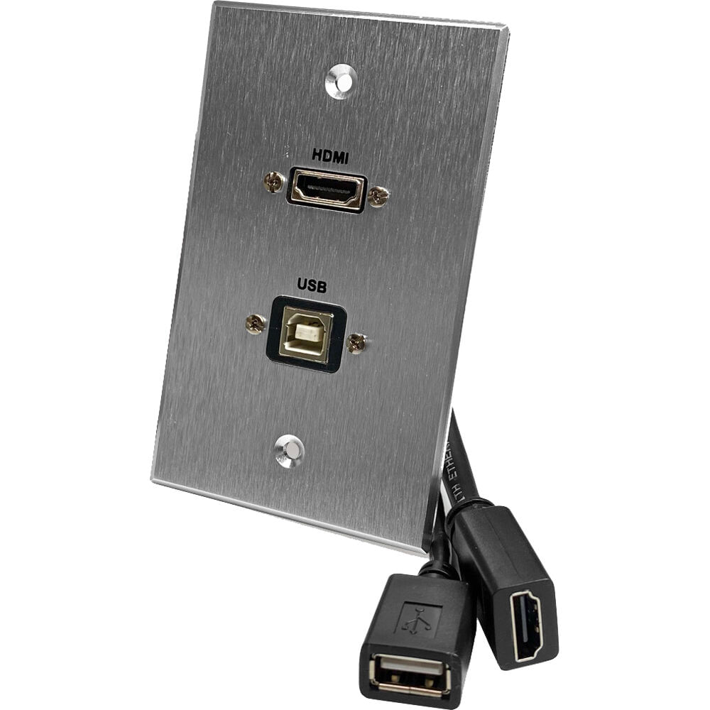 Placa de Pared Pasante de Aluminio con Puertos HDMI y USB Tipo-B (Frontal) y Pigtails de 6 Placa de Pared Pasante de Aluminio con Puertos HDMI y USB Tipo-B (Frontal) y Pigtails de 6