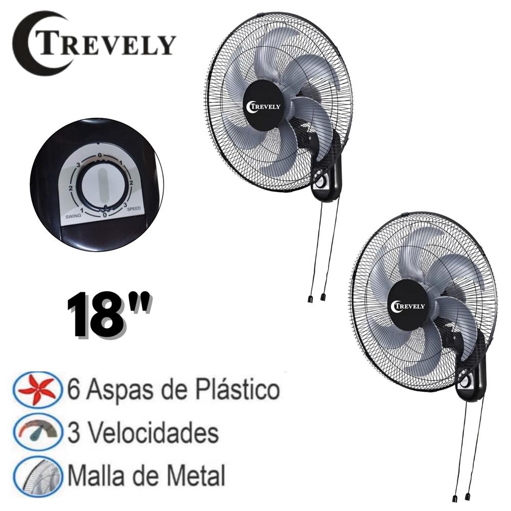 Pack 02 Ventiladores Pared Trevely VT182 18"" 75 Watts control de velocidades con Cuerda Negro