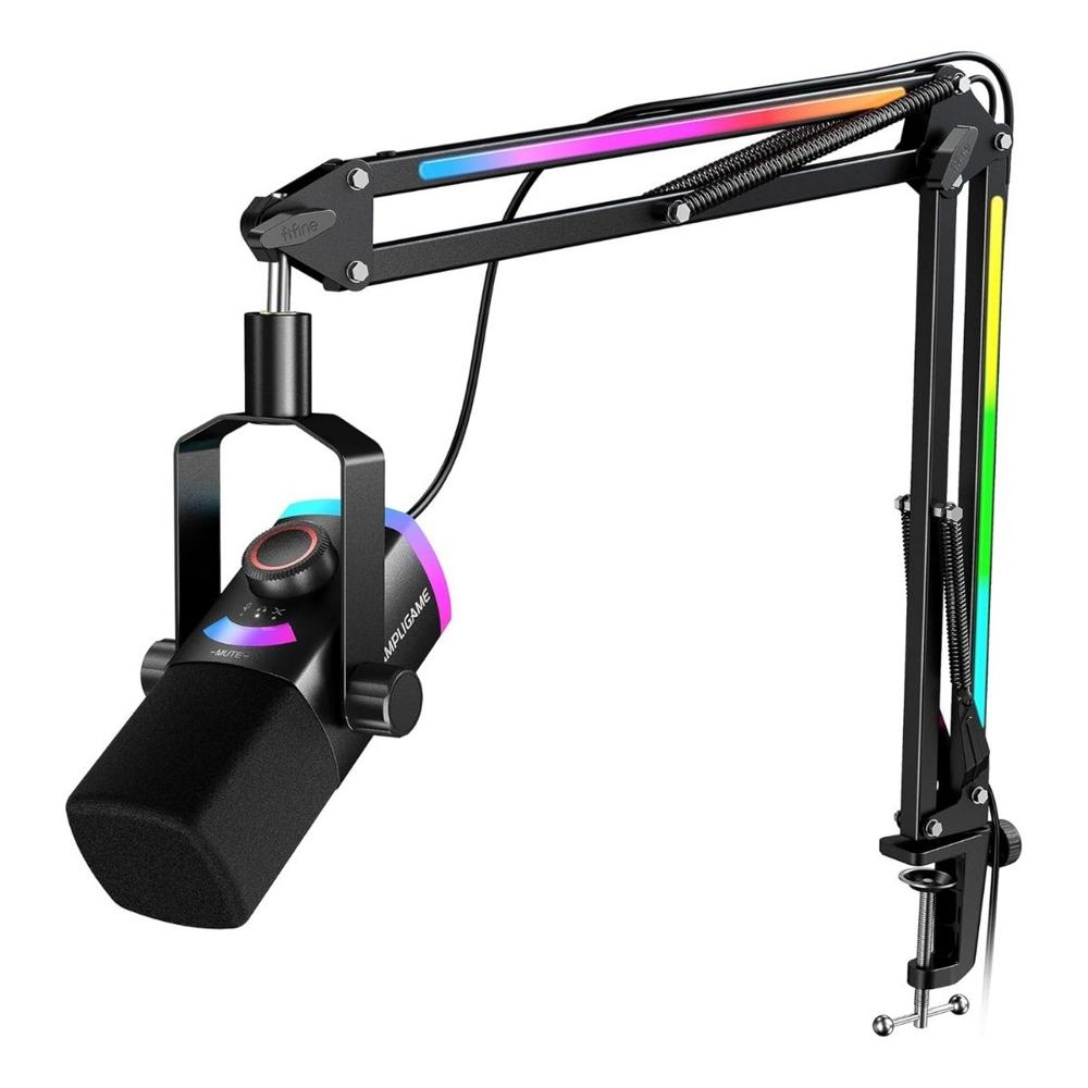 Micrófono Fifine Ampligame AM8PROT XLR/USB (Incluye Brazo) - Negro