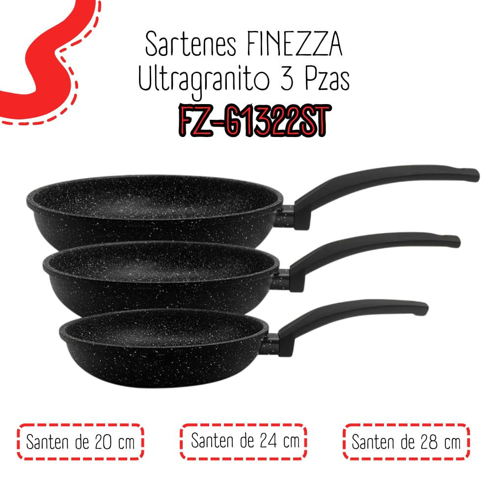 Sartenes FINEZZA Ultragranito 3 Pzas de 20cm-24cm-28cm - FZ-G1322ST