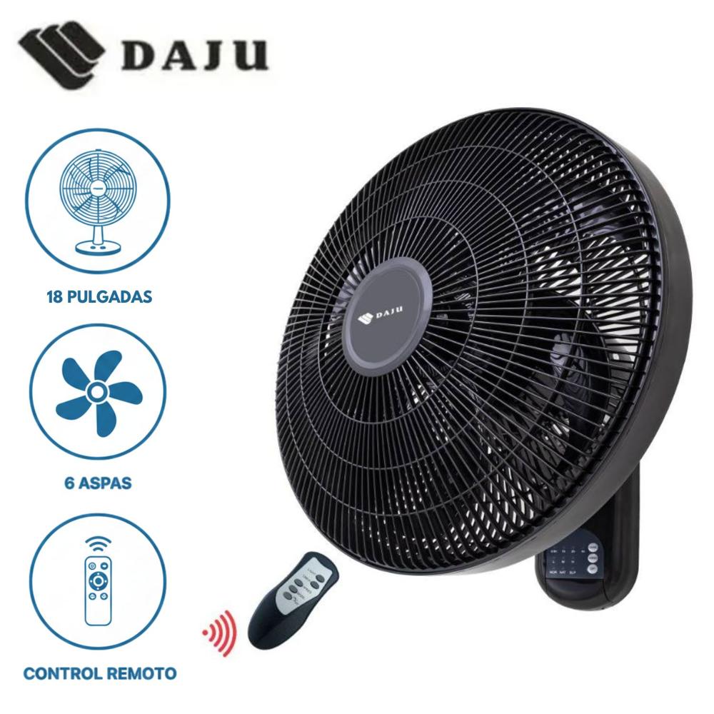 Ventilador de Pared DAJU DT-186 con Control Remoto Negro 80 Watts