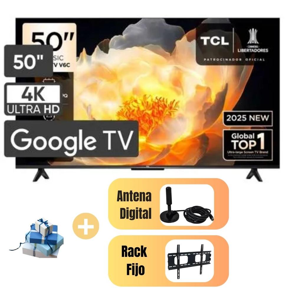 Televisor 50'' UHD 4K Google TV TCL 50V6C - Antena -  Rack fijo