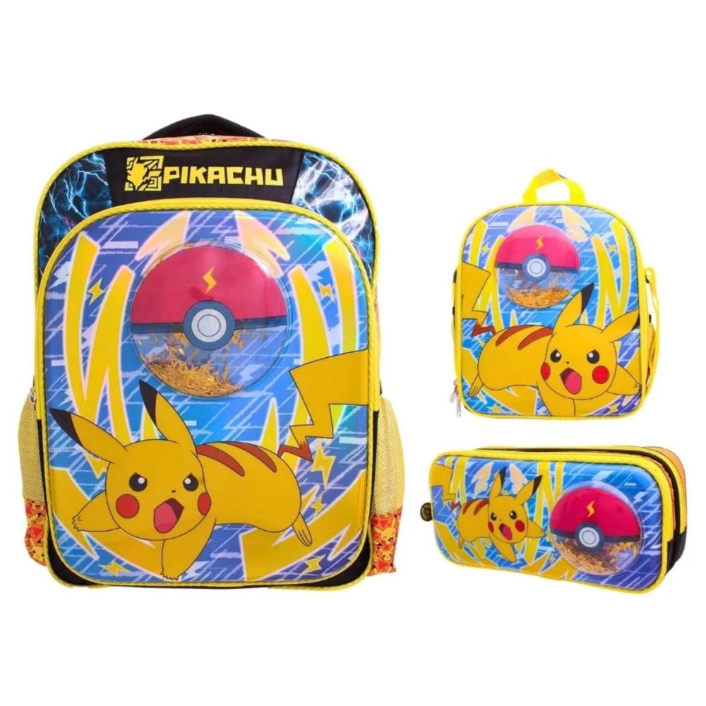 Pack Escolar Pikachu Pokebola Mochila 3d Lonchera Cartuchera