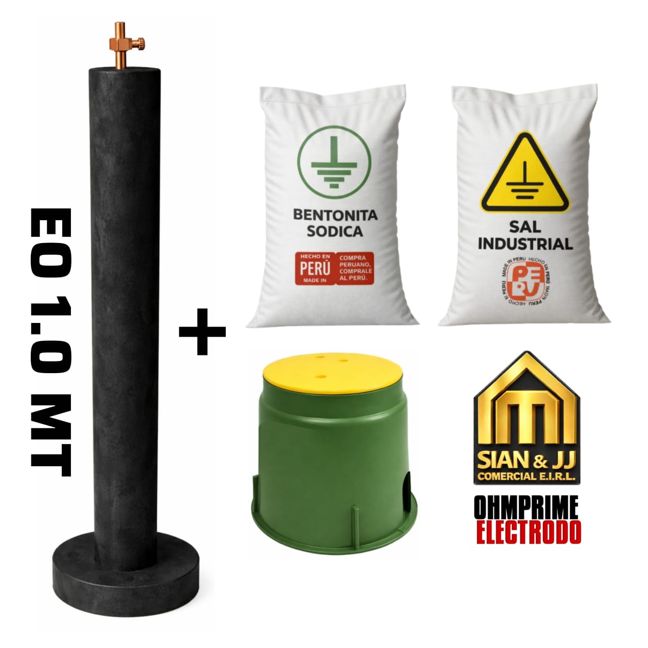 Kit de Pozo tierra Electrodo 1.0 MT 5-8 1 saco de sal industrial 1 saco de bentonita 1 bóveda de pvc