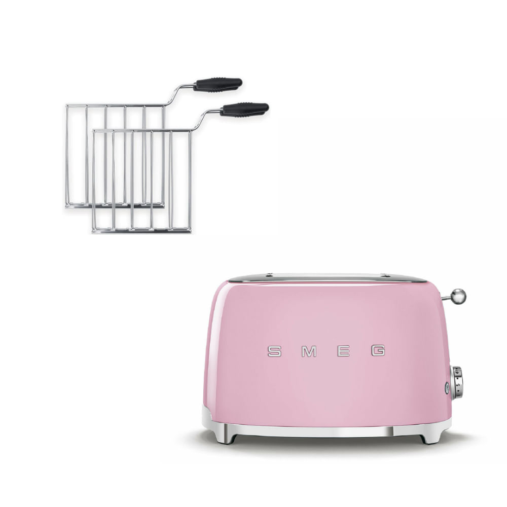 Combo Smeg Tostadora 2 Rebanadas Con Rack Para Sandwich Color Rosa