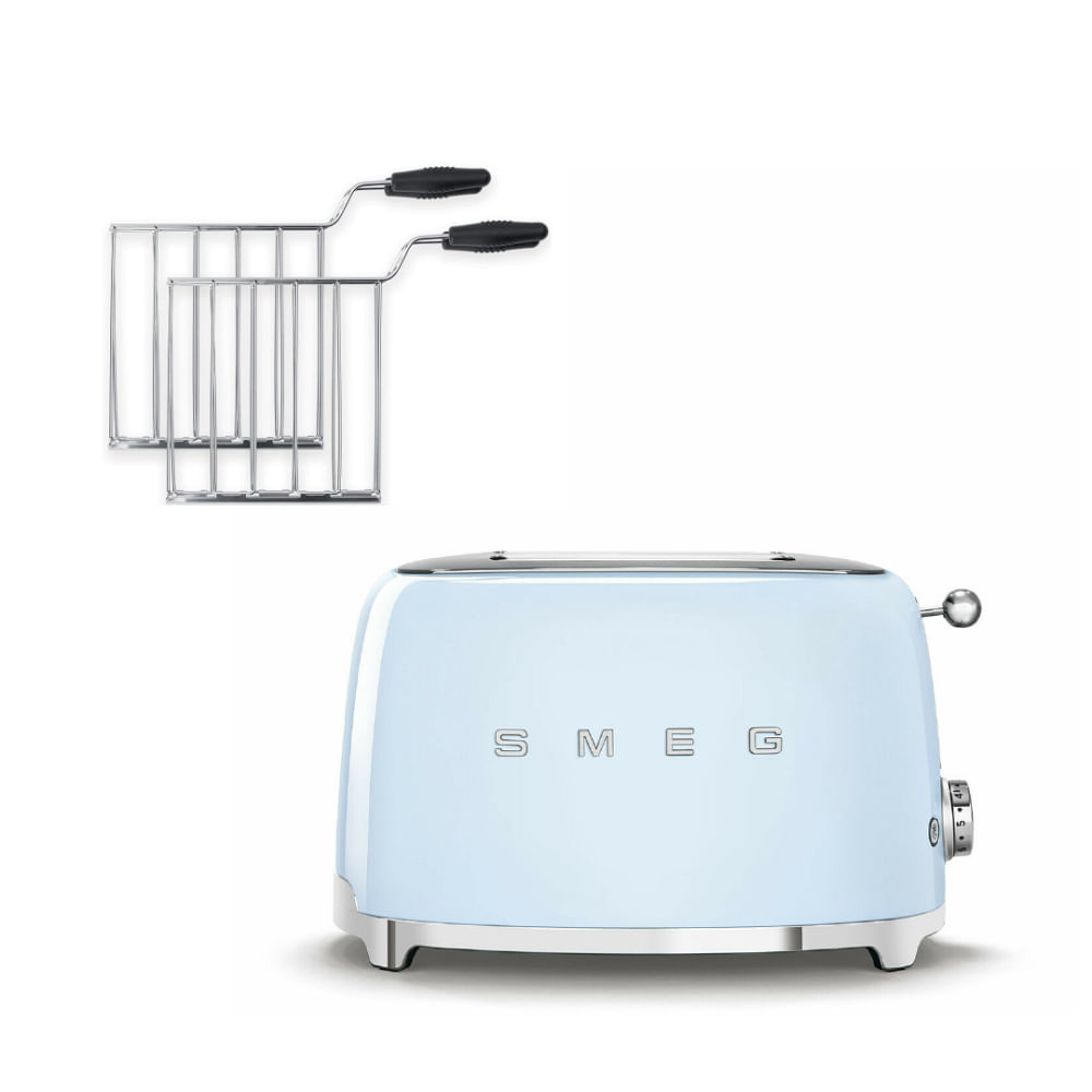 Combo Smeg Tostadora 2 Rebanadas Con Rack Para Sandwich Color Azul Pastel
