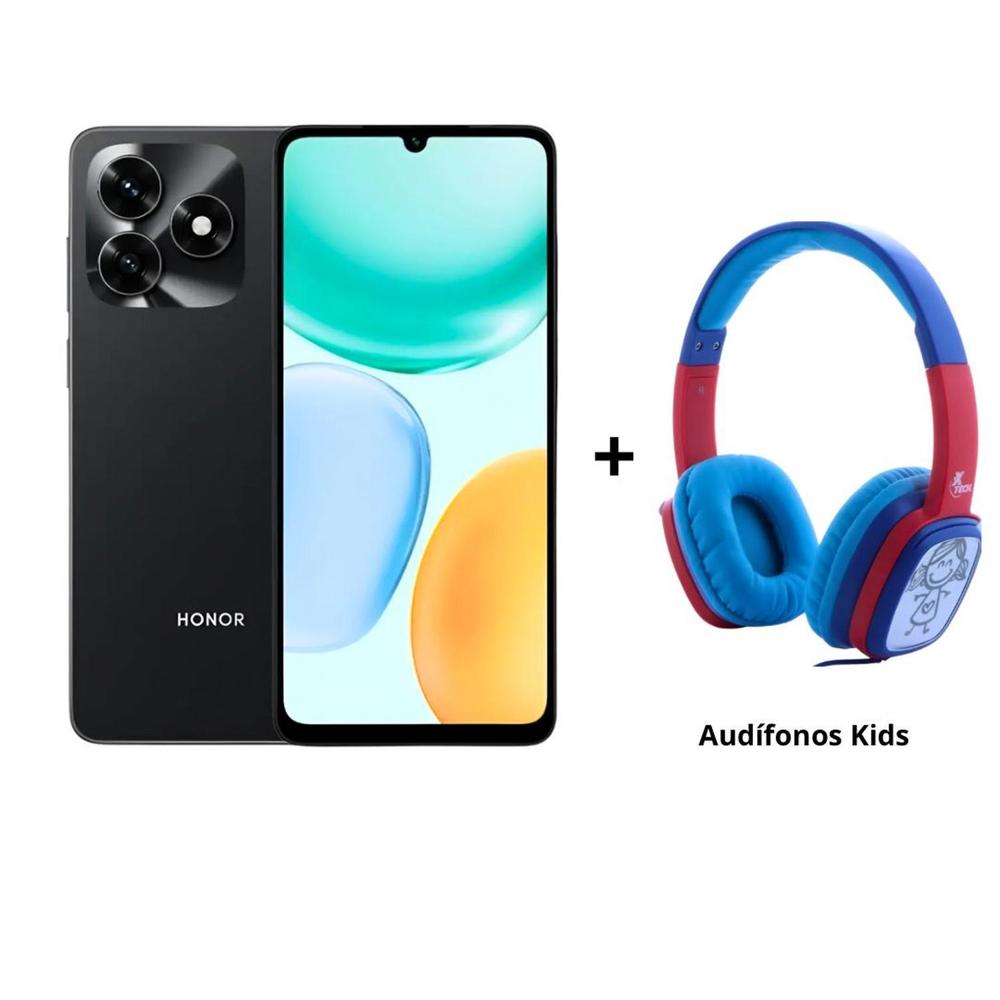 Pack Celular Honor X5c Plus 4GB Ram Negro 256GB + Audífonos Xtech Kids Azul