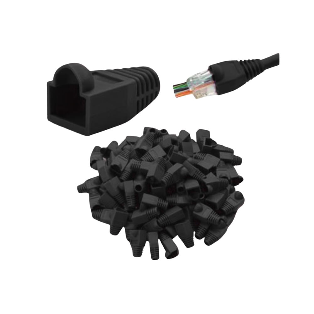 Capuchas Para Conectores Rj45 Cable De Red Bolsa x100 Unids Negro