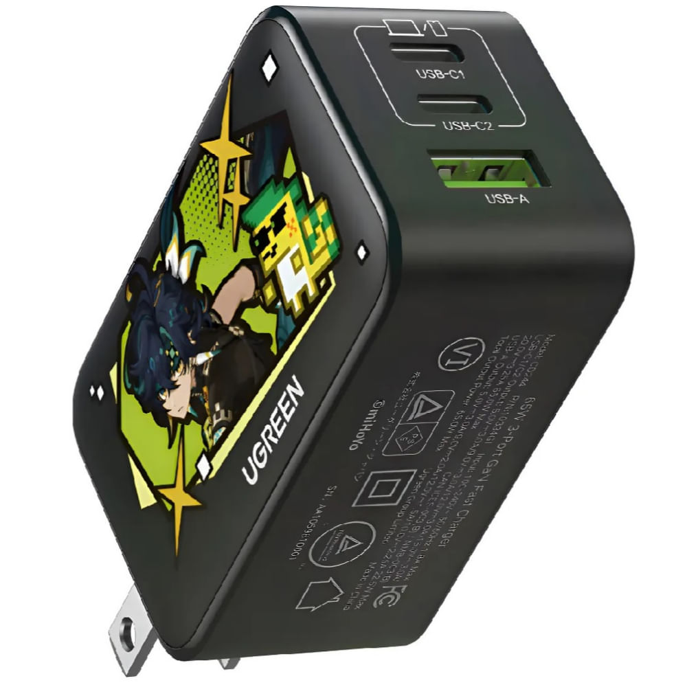 Cargador Rapido Ugreen Gan 65w 3 Puertos Genshin Negro
