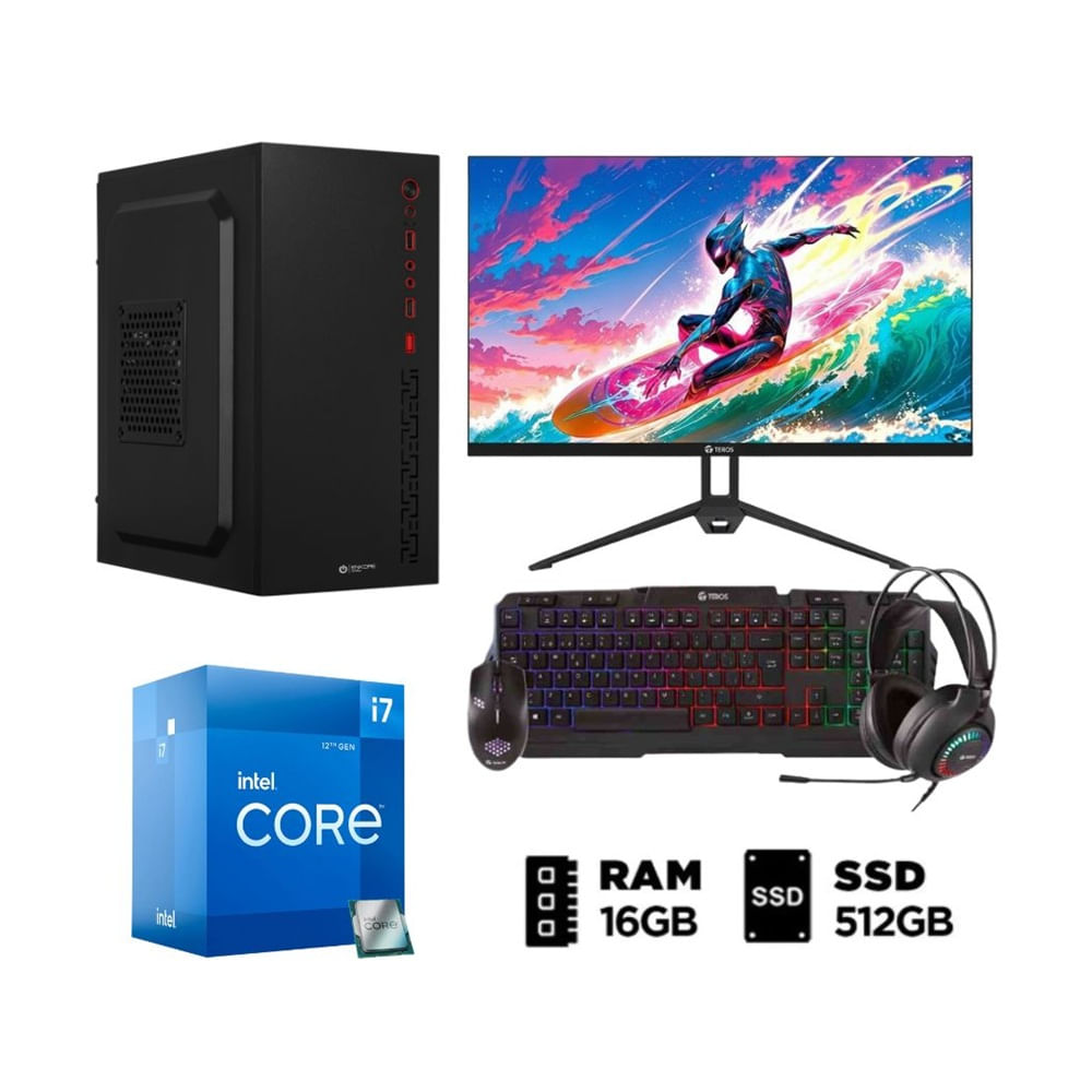 Combo PC Enkore Intel Core i7 12va Intel Core i7 512GB SSD 16GB Negro-Monitor IPS 24 Negro