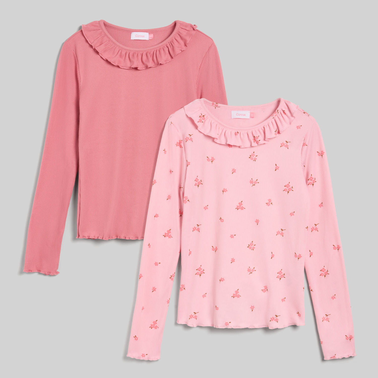 Pack X2 Polos Manga Larga Para Niña Rib Bobo Circus